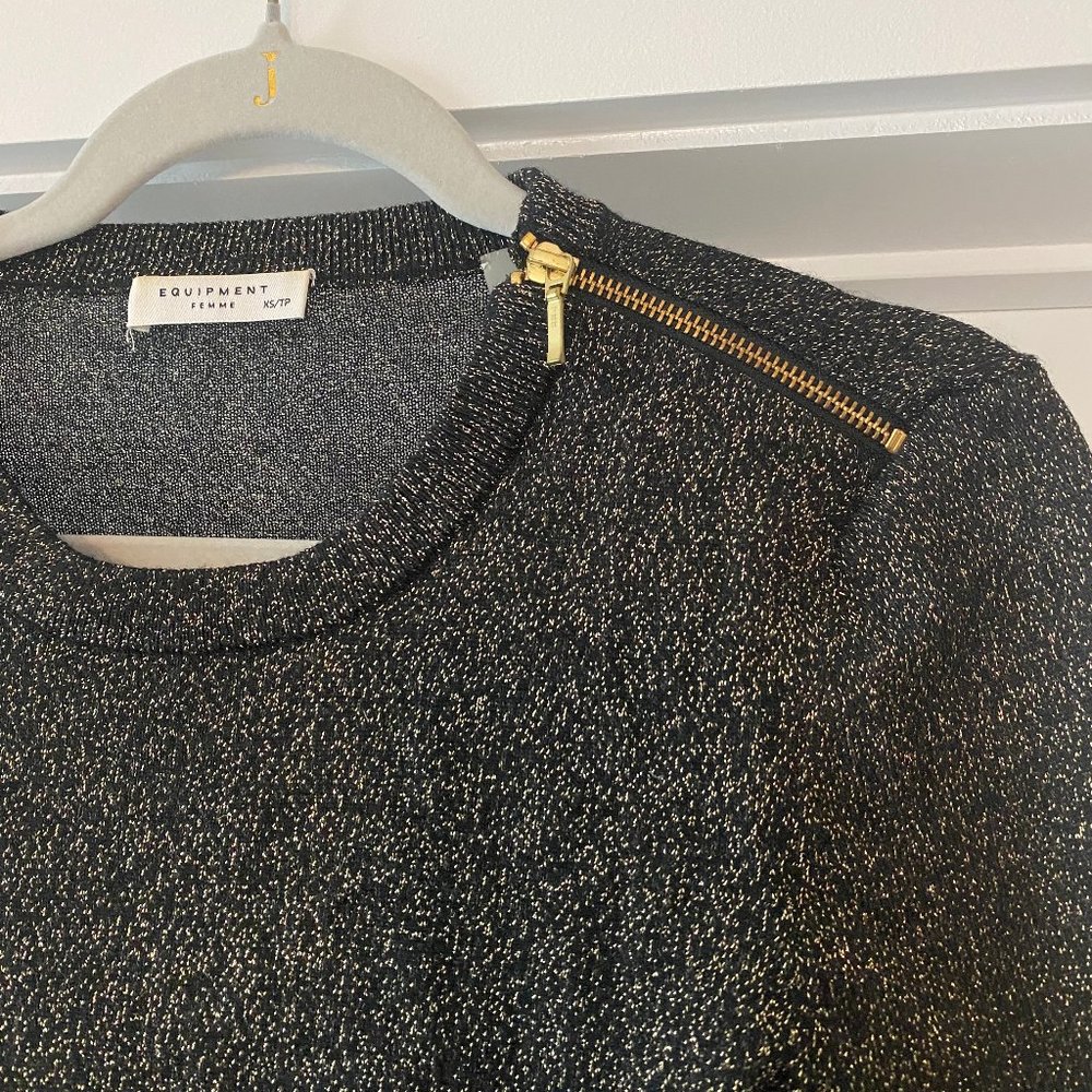 Equipment Femme black sequin long sleeve top, XS